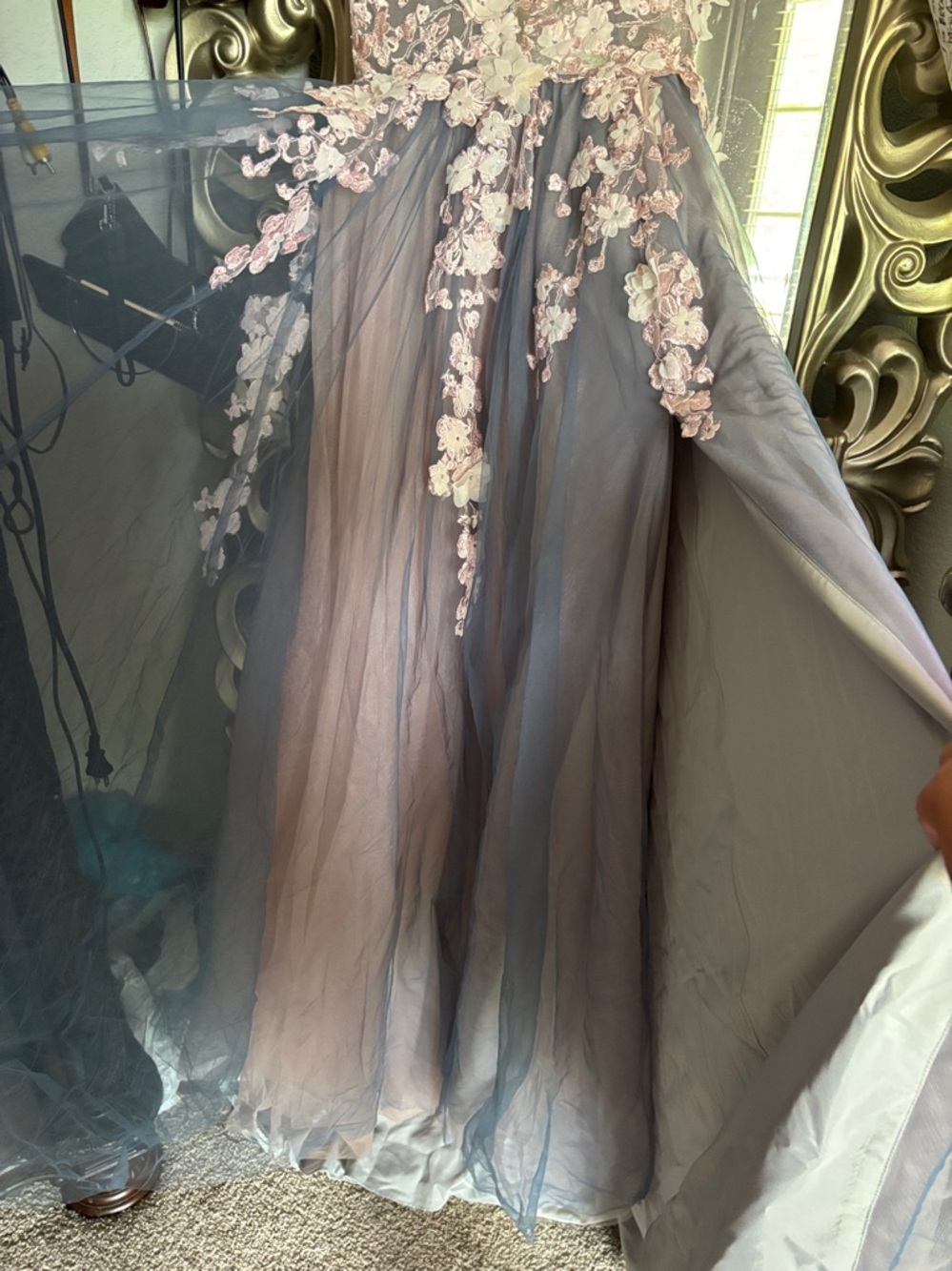 Elegant Floral Gown with Ombre Skirt with slit perfect for prom - Picture 3 of 8
